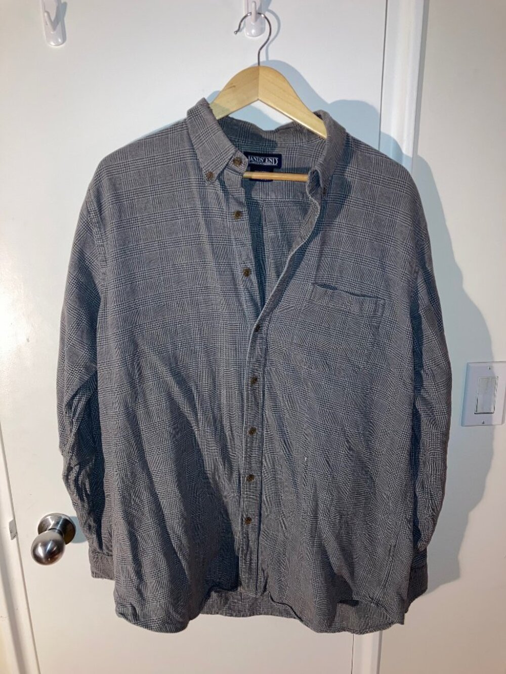 Land's End Heavyweight Button Up Flannel Dress Shirt 16.5 Tall EUC
